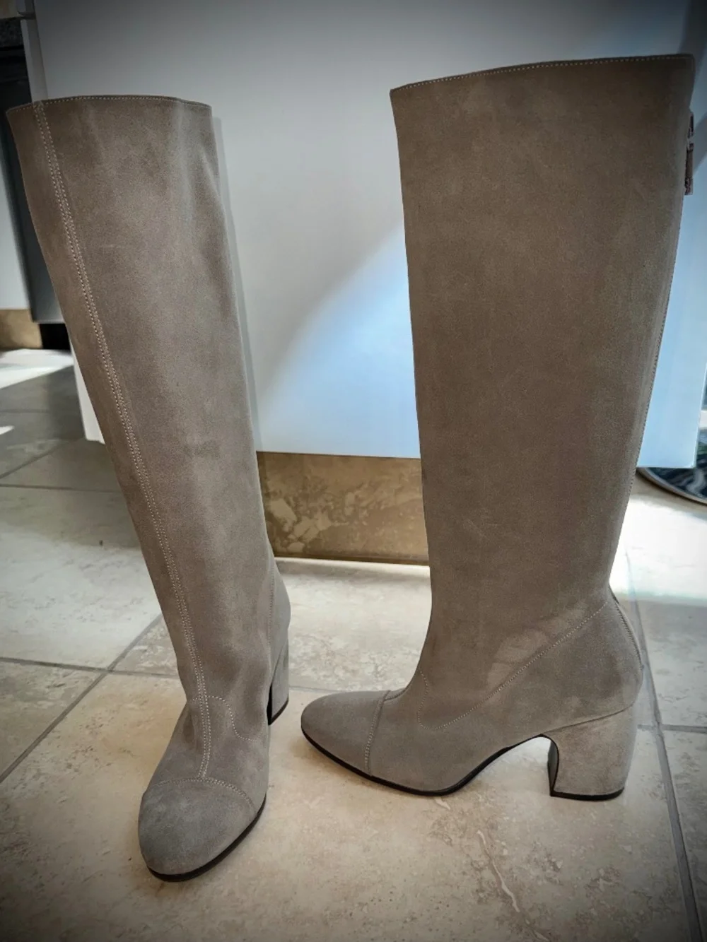 Alberto Fermani Made in Italy Gray Suede Boots Knee High, Block Wedge Heel Sz 39